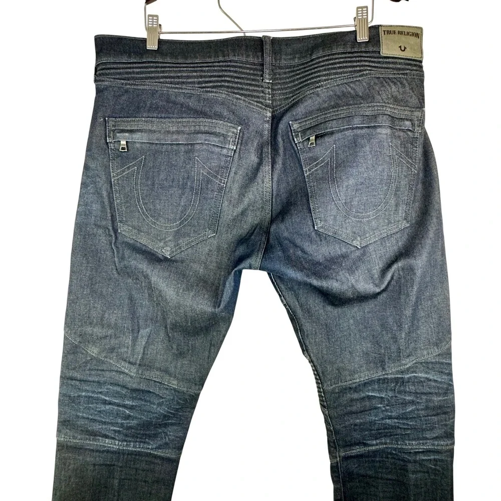True Religion Rocco Relaxed Skinny‎ Jeans Mens 40 Dark Indigo Moto Ribbed Denim